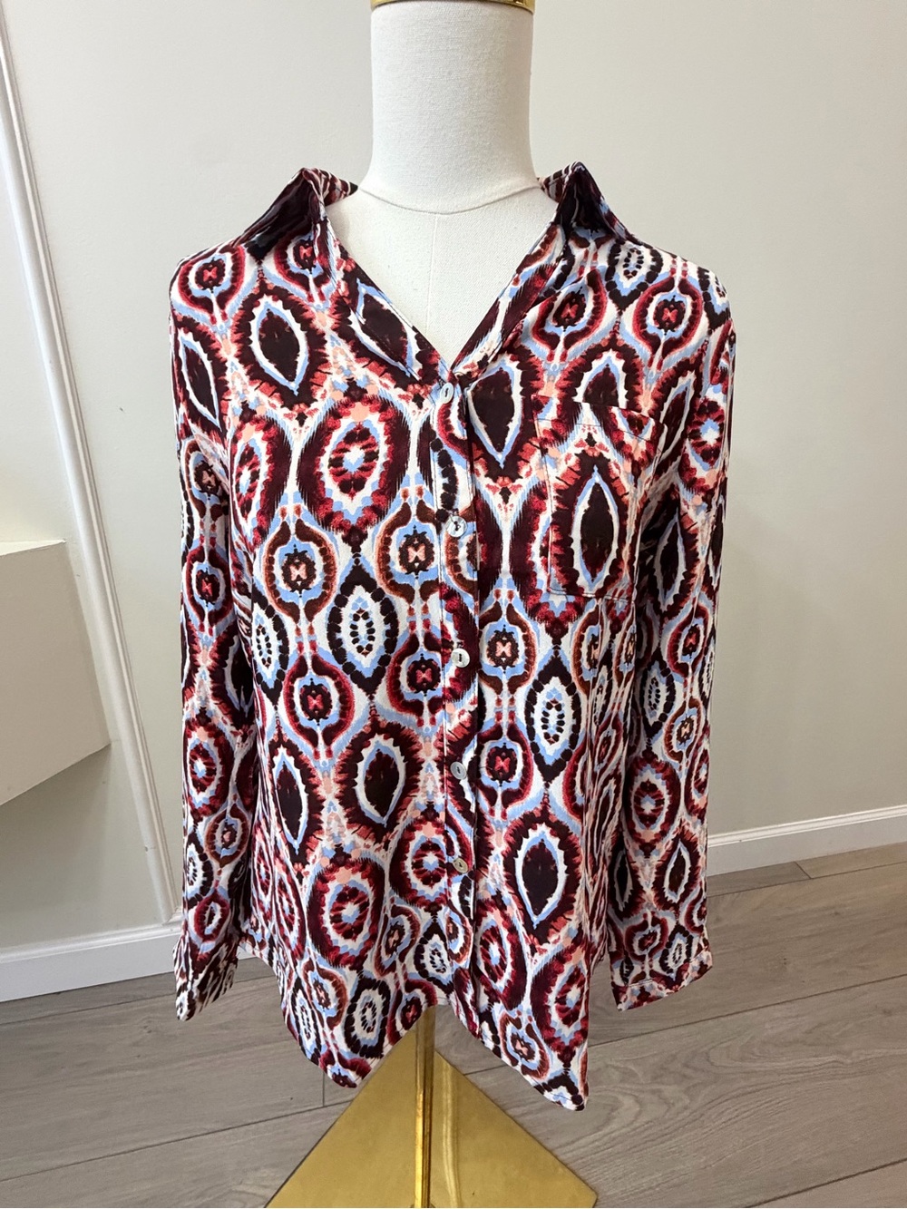 Printed Button-Down Shirt - Red Multi Ikat
